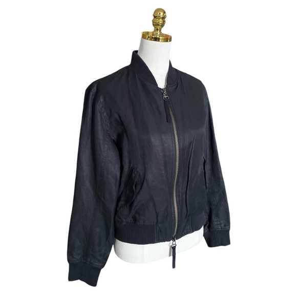 VINCE Classic Sleek Linen Blend Cropped Black Bomber Jacket Womens Size S - Picture 7 of 12